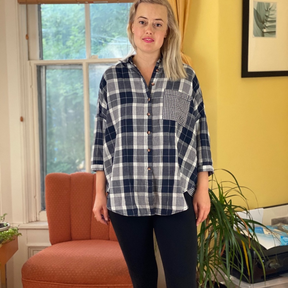 Anthropologie Plaid Button Up Boyfriend Shirt XSP